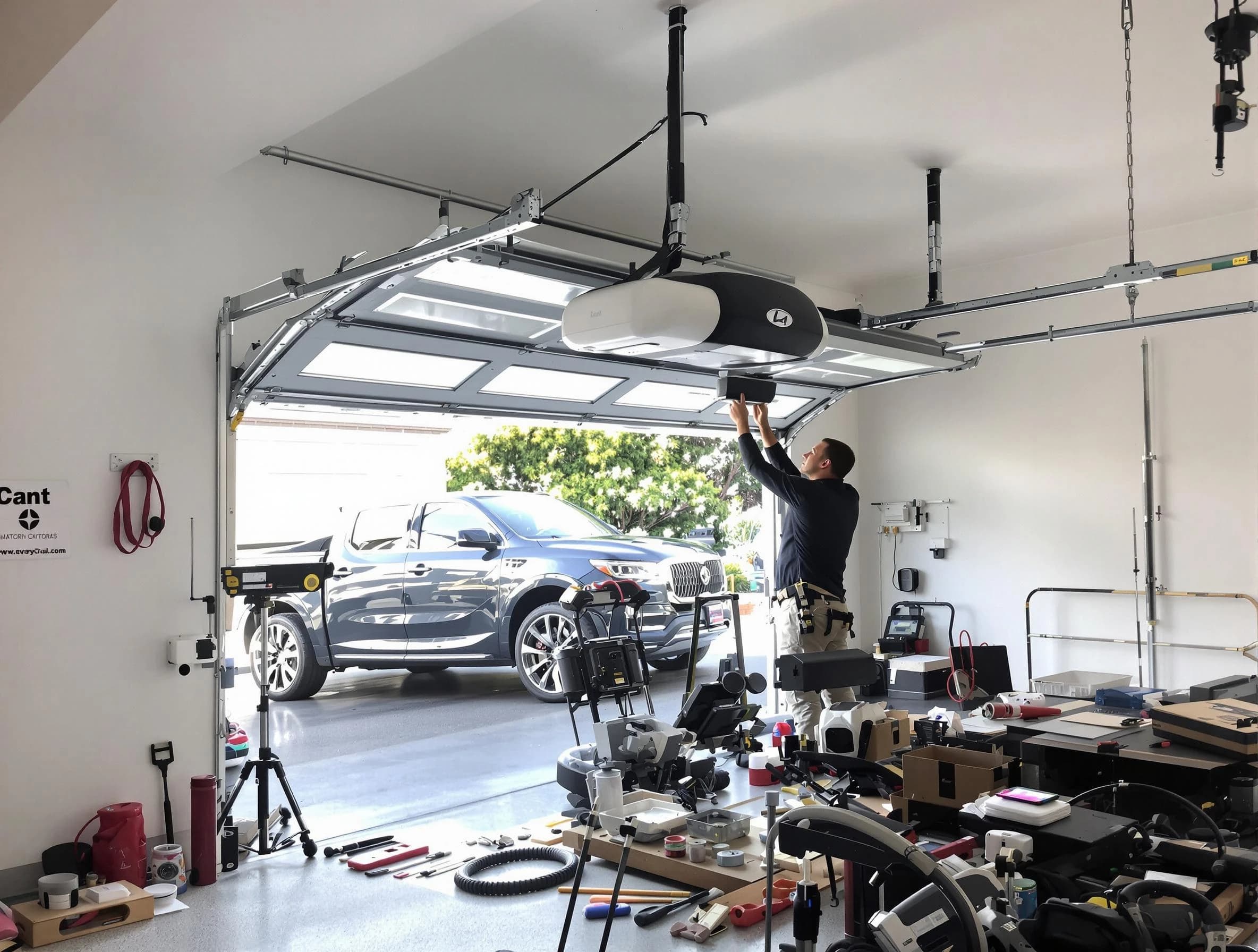 Milton Garage Door Repair specialist installing smart garage door opener system in Milton home