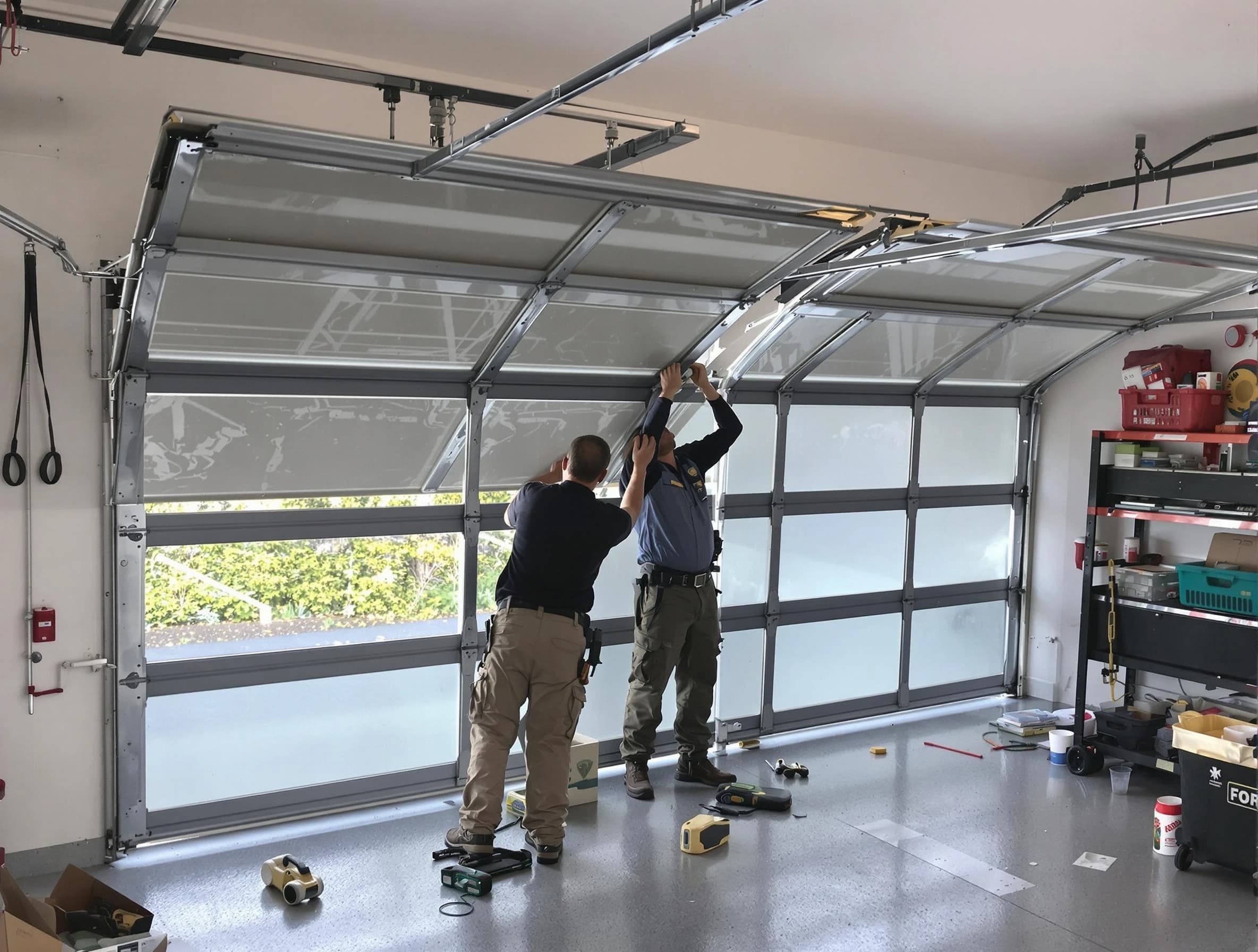 Milton Garage Door Repair expert performing precise panel replacement on Milton garage door