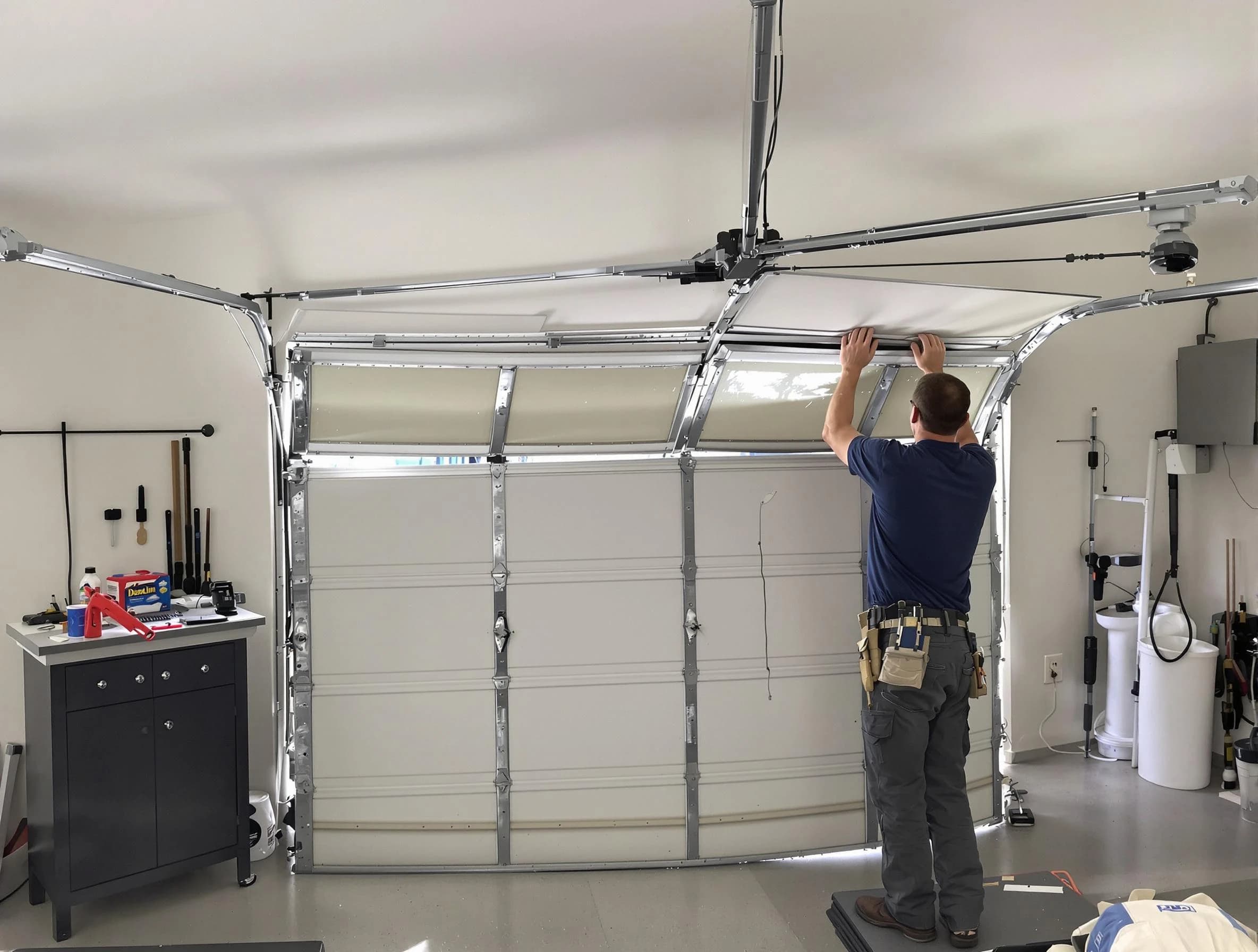 Milton Garage Door Repair specialist performing precise section replacement on Milton garage door