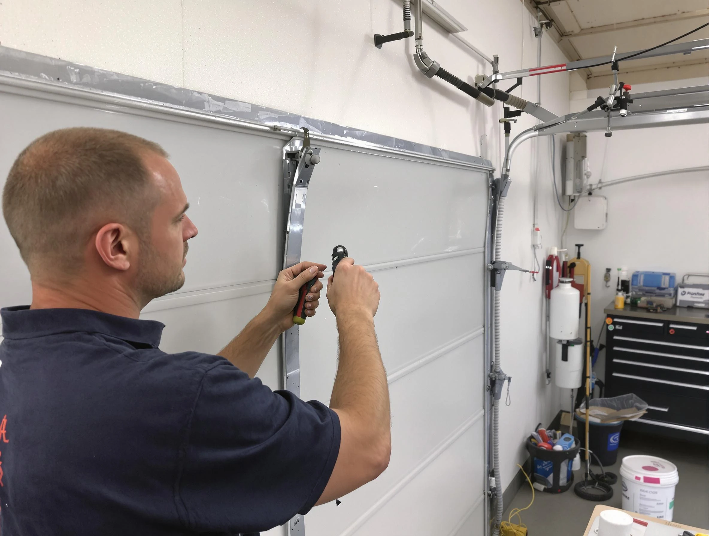 Before and after garage door dent repair by Milton Garage Door Repair in Milton
