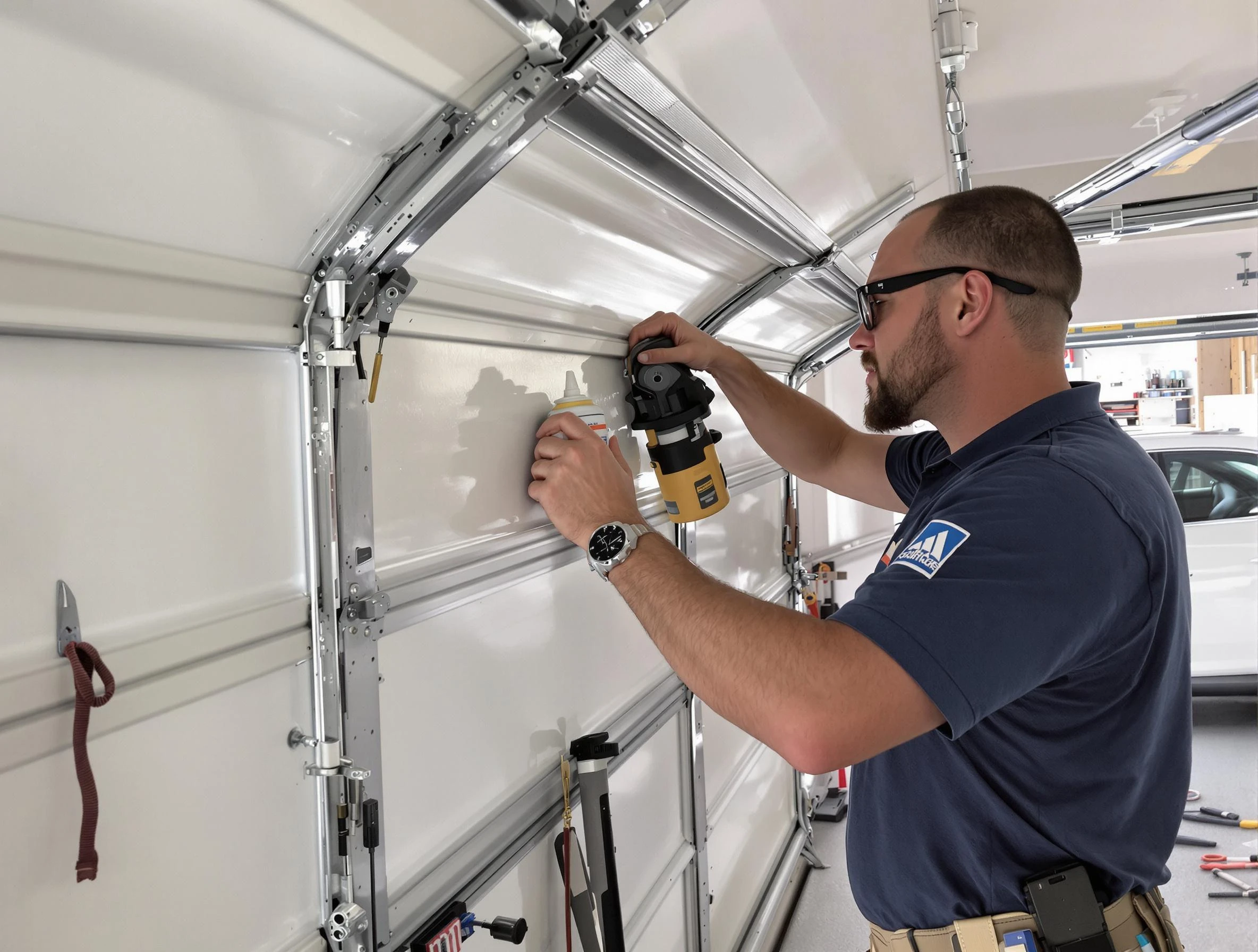 Milton Garage Door Repair technician performing comprehensive noise reduction service in Milton